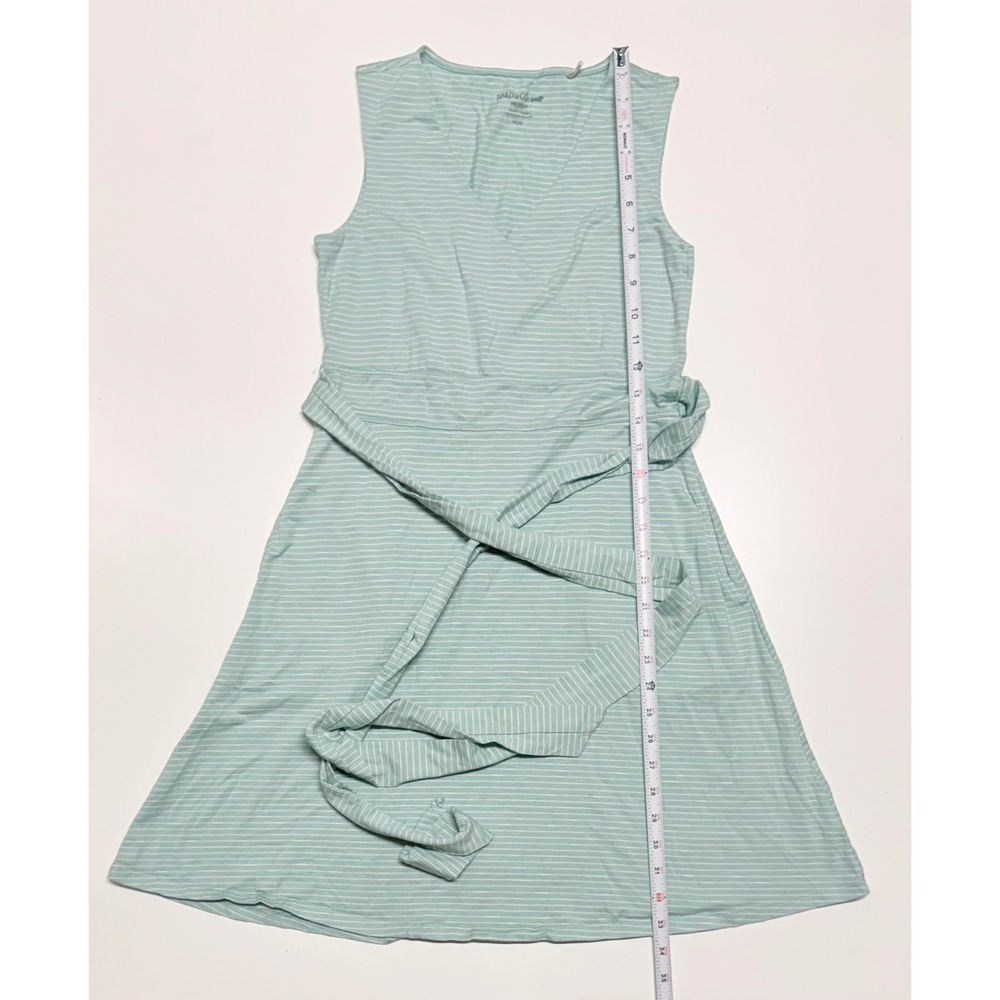Toad&Co Green Striped Sleeveless V-Neck Tie Waist Eco Dress Medium Tencel Cotton